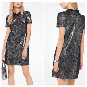 Michael Kors Black Sequin Silver Office Wear Business Casual Meeting Mini Dress